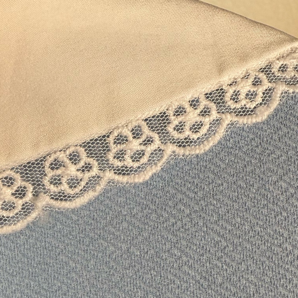 Blue Puff Sleeve Peter Pan Collar Top Shein Lace Trim Cropped Mod Preppy Blouse - Picture 9 of 12